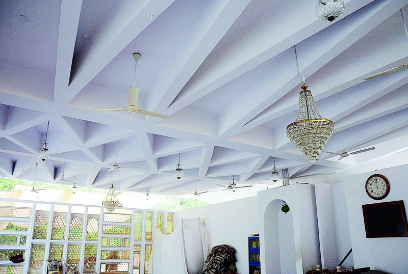 The inside of the roof is beautifully designed, with interlacing beams, giving it a unique pattern.