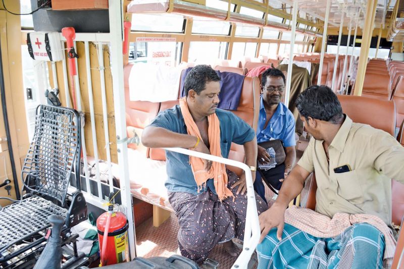 Fire extinguishers fitted in new buses. (Photo: N. SAMPATH)