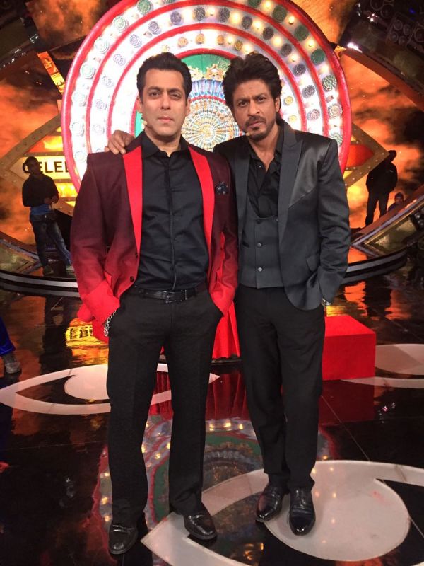 Salman and Shah Rukh look their dapper best as they shoot for Bigg Boss