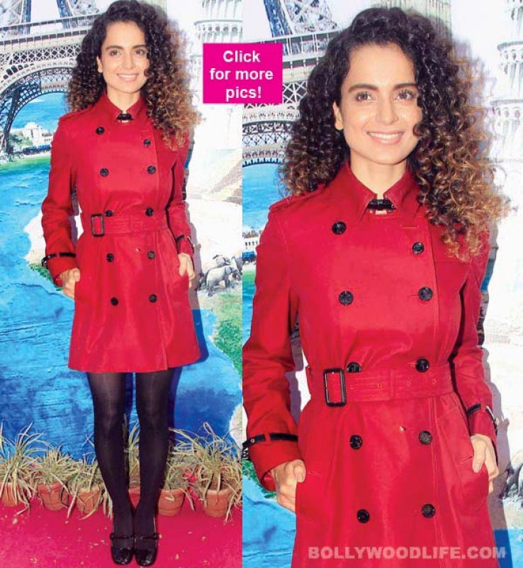 Kangana keeps it simple with a red trench coat paired with black leggings.