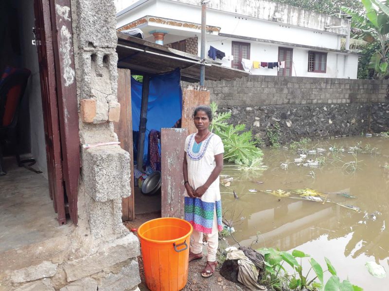 Chellamma on the rooftop camp in Pandanad west on Friday. 