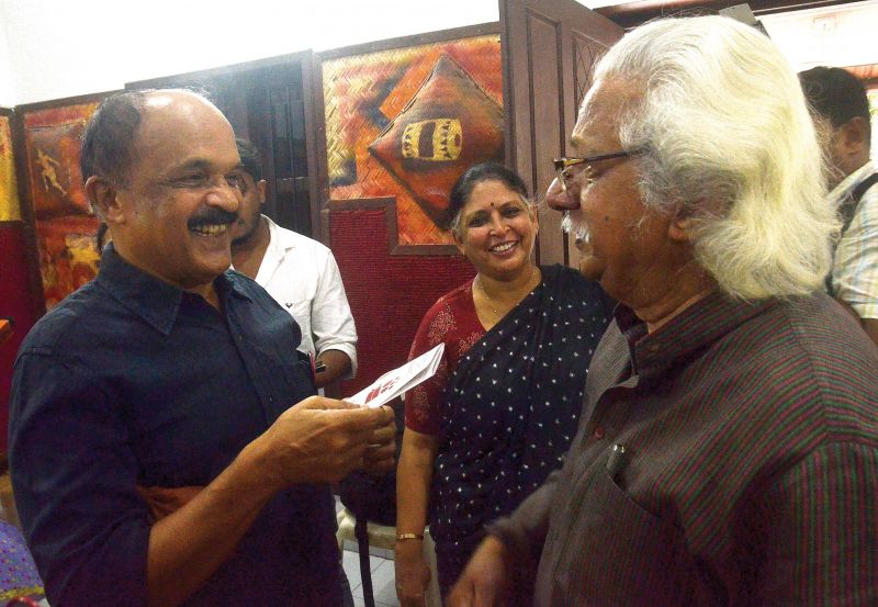 Writer Zacharia, Beena Paul and Adoor Gopalakrishnan during an interaction programme by Women in Cinema collective in Thiruvananthapuram on Monday. (Photo: DC)