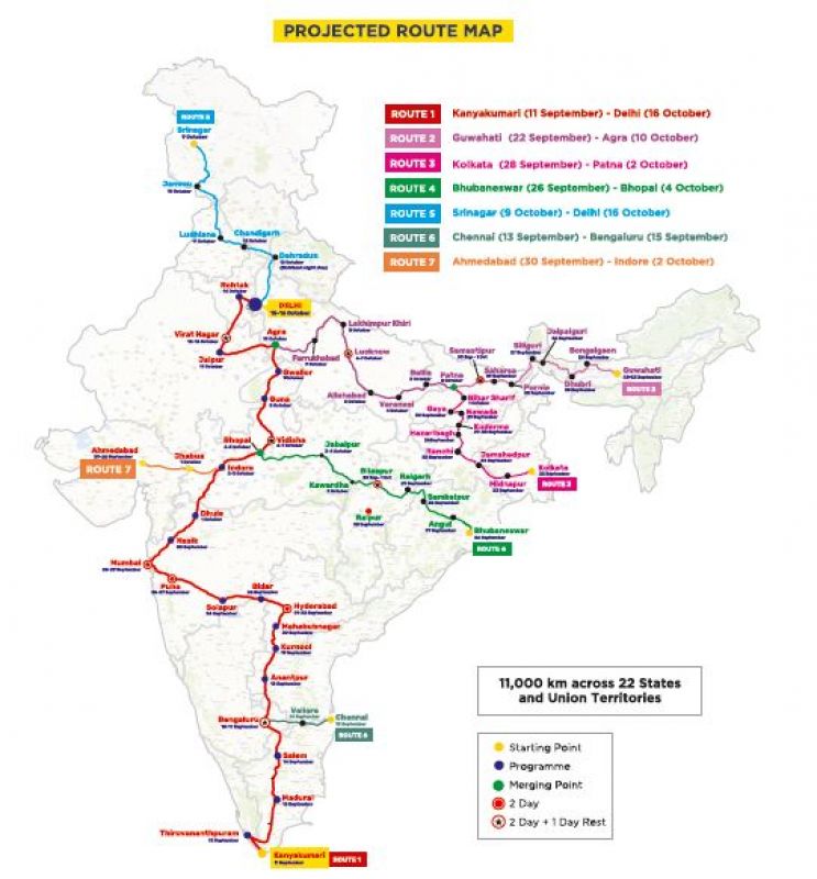 Bharat Yatra will start from Kanyakumari in Tamil Nadu the 11,000 kilometre march will tour 22 states before culminating in the national capital on October 16. (Photo: Kailash Satyarthi)