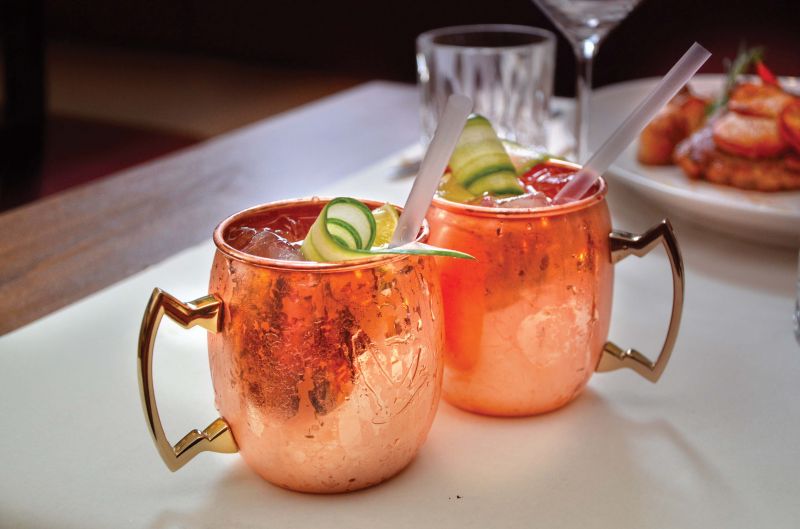The Moscow Mule is one drink served in the copper cup. Many believe, that the copper helps to enhance the flavours of the ginger beer and vodka