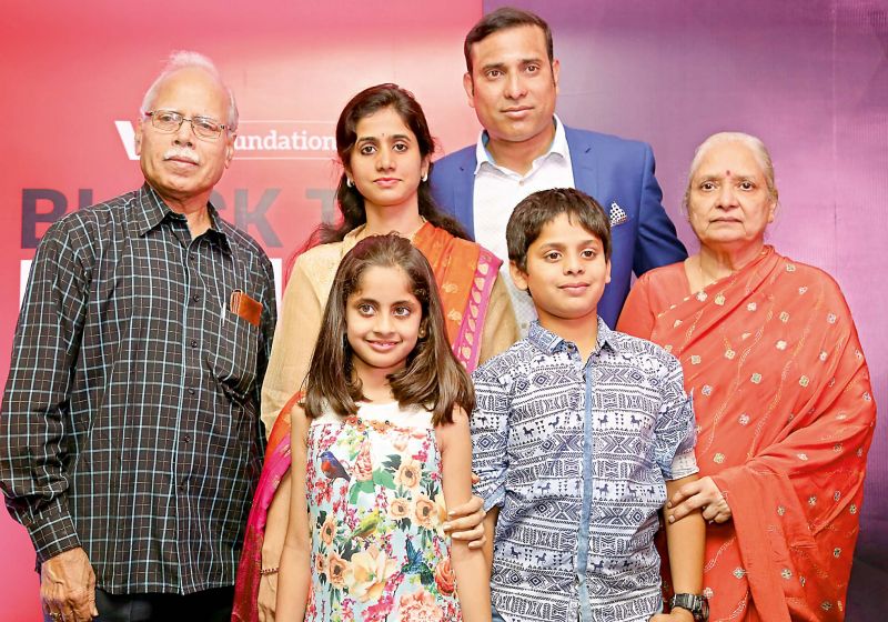 Happy family: Sailaja and V.V.S. Laxman with his parents Shantaram and Satyabhama and their children Sarvajit and Achintya 