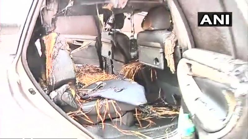 The inside of the car was completely ripped apart due to the impact of the petrol bomb. (Photo: ANI/Twitter)