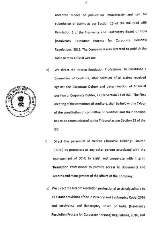 NCLT order of July 19, 2017.