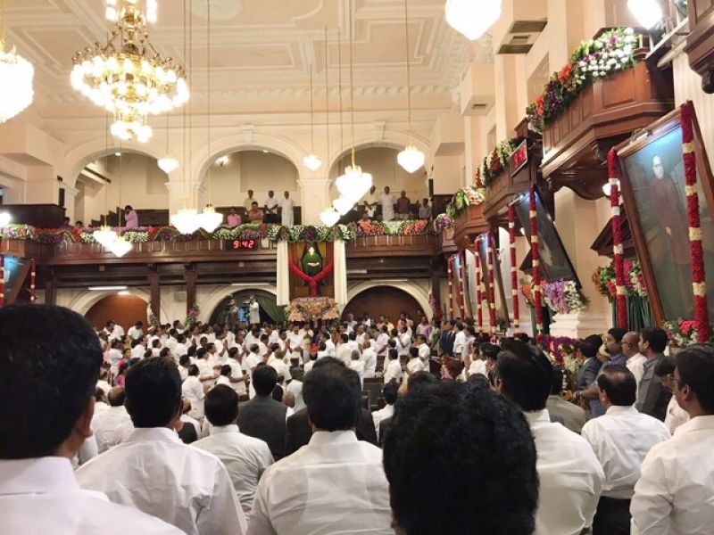 A portrait of late AIADMK leader J Jayalalithaa was on Monday unveiled in the Tamil Nadu Assembly by Speaker P Dhanapal. (Photo: DC)