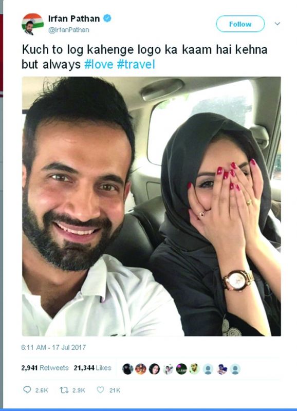 Irfan Khan got trolled and called a bad Muslim for posting a picture with his wife where her forearms were visible and nails painted.