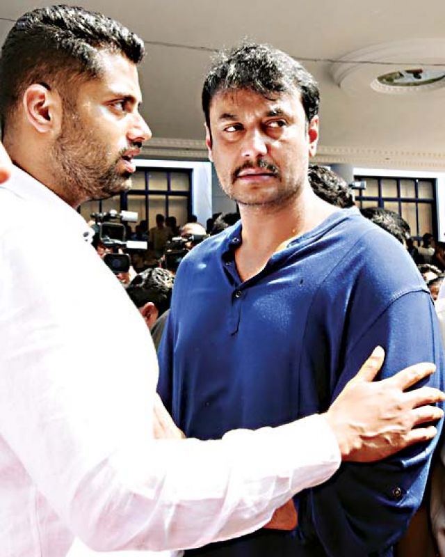 Son Abhishek with actor Darshan