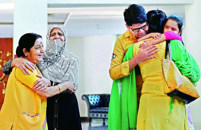 An Indian woman Uzma Ahmad, was allegedly sedated and forced to marry a Pakistani man at gunpoint during her visit to the country. She returned to India only with the help of Sushma Swaraj. The External Affairs Minister can be seen with Uzma and her family in the photo.