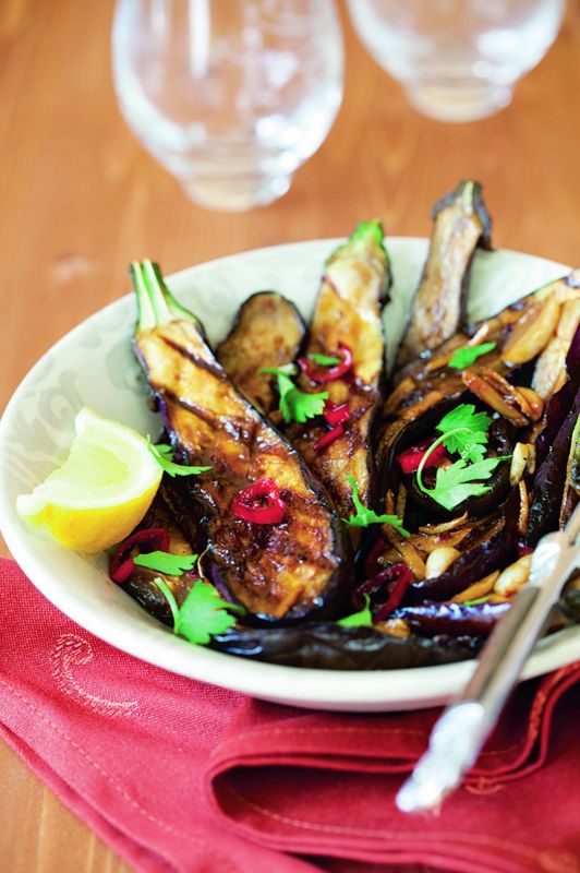ROASTED AUBERGINES WITH CARAWAY AND LIME 