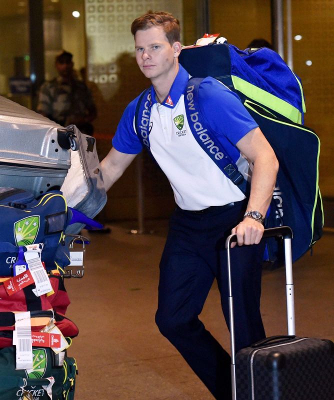 Steve Smith seen at the Mumbai airport, where the Australian cricket team arrived late on Monday night. (Photo: PTI)