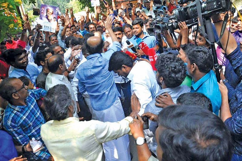 Rajini meets fans outside his house on Pongal