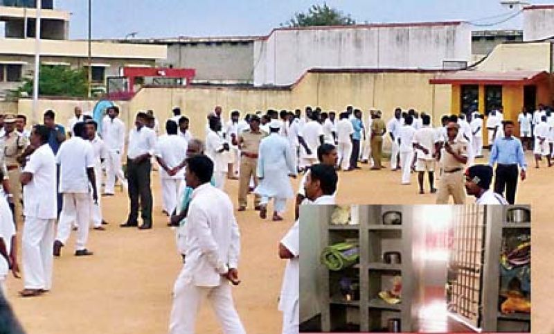 Inner courtyard inside Central Jail and (inset) the cell where V.K.  Sasikala, one of the prison's celebrity inmates is lodged