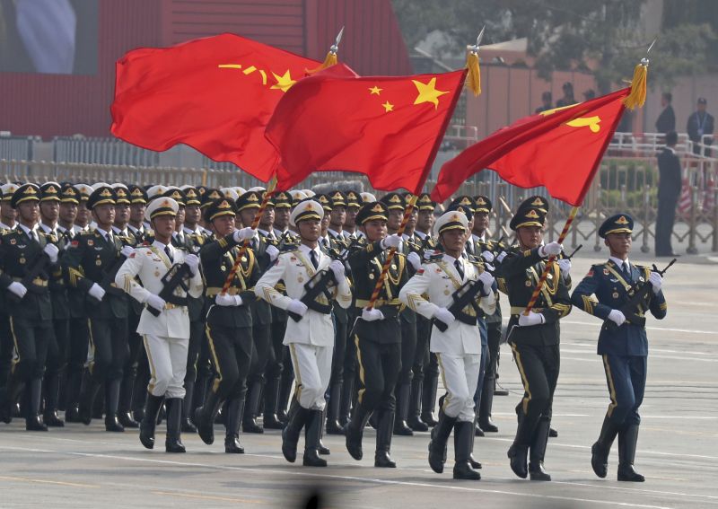 Chinese solders march during a parade to commemorate the 70th anniversary of the founding of Communist China in Beijing. (Photo: AP)