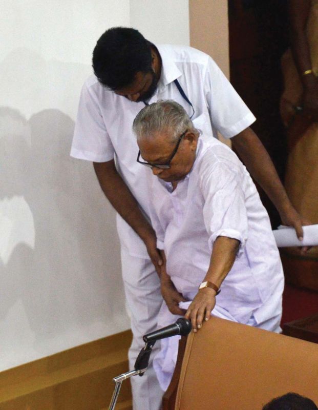 CPM leader V.S. Achuthanandan arrive to the session  on Thursday. 	