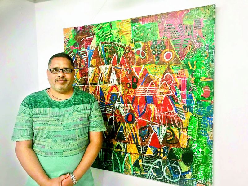 cryptic art: Shrikant Dhunde's  artworks have  an innate  and deep  understanding of composition with having an intriguing  play of  random  patterns