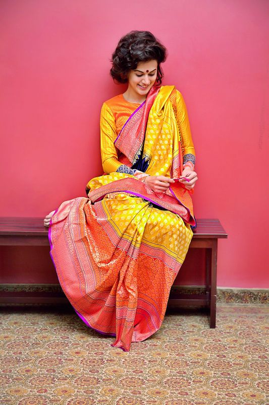 Drapes of elegance: Actress Taapsee Pannu in a sari designed by Gaurang Shah.