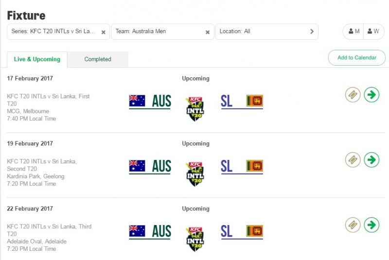 Australia take on Sri Lanka in the third and final T20 in Adelaide on February 22, 2017, a day before the commencement of India-Australia Test series in Pune. (Photo: Screengrab from Cricket Australia website) 