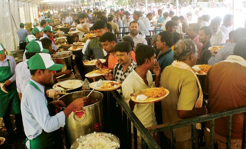 Food being served after the inauguration of Indira Canteen in Bengaluru on Wednesday