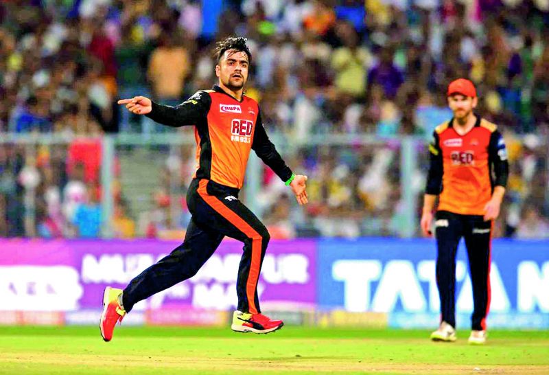 Rashid Khan of Sunrisers Hyderabad celebrates after taking the wicket of Robin Uthappa.  (Photo:BCCI)