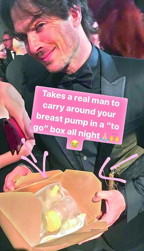Nikki Reed's husband Ian Somerhalder carried her breast pump at the 2018 Golden Globes