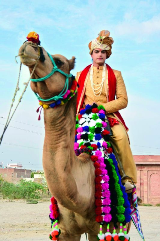 In this photo, perched on the camel, the groom, Kartik is inching closer to his bride's house for the grand wedding ceremony. You cannot miss the smile on the groom's face!