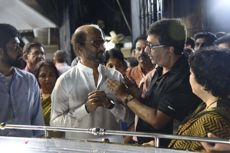 Actor Rajinikanth and his wife Latha consoling the grieving Y. Gee Mahendra. (Photo: DC)
