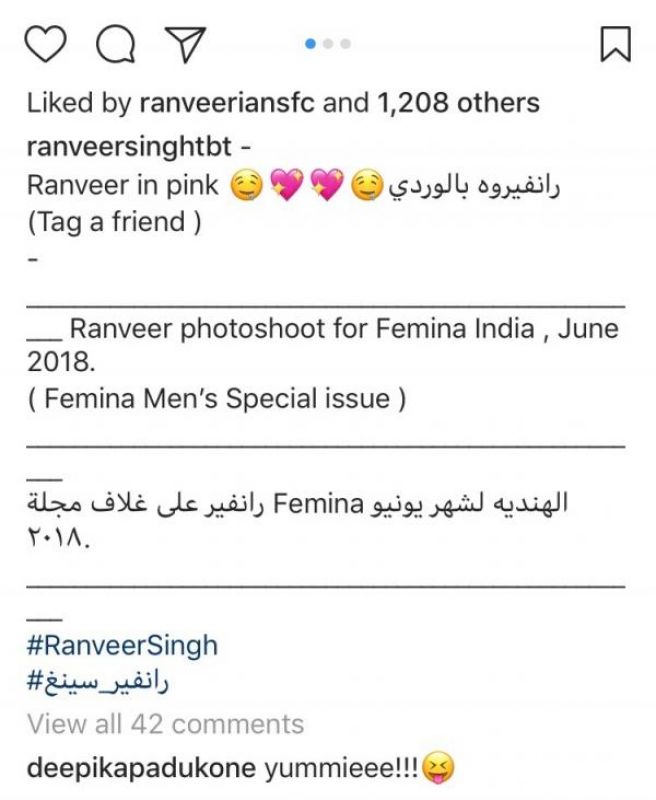 Deepika calls Ranveer yummy
