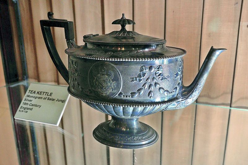 Pure-silver tea kettle from England on  display