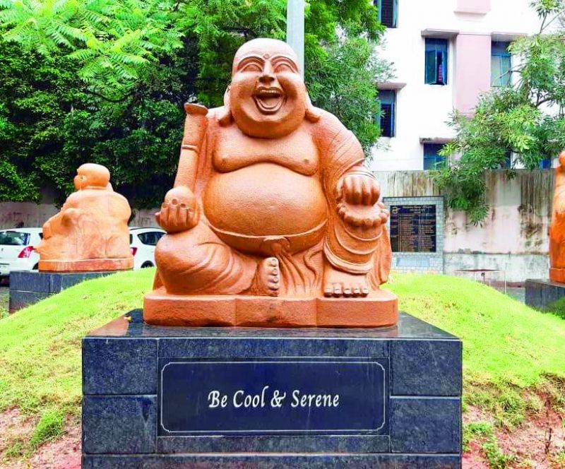 One of the laughing Buddha statue at Osmania Medical College done by sculptor Taduri Venkateshwara Rao.