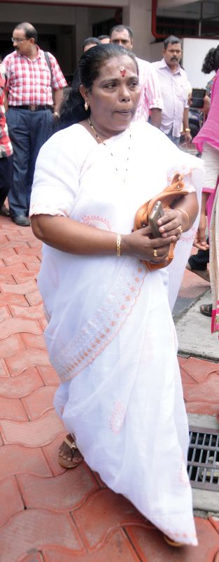 Rajeswari, mother of Jisha, comes out of court in Kochi on Tuesday. (Photo: SUNOJ NINAN MATHEW)