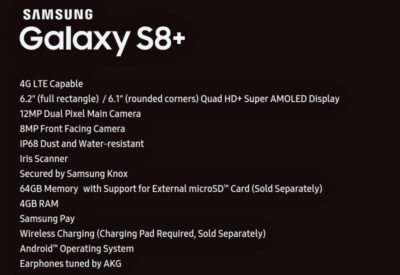 Galaxy S8+ specs (Photo: Evan Blass/ Twitter) 