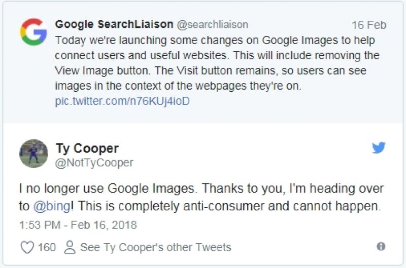 Twitter reaction to Google Image search issue