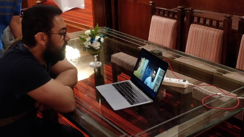 Aamir watching the trailer of Nitesh's upcoming film.