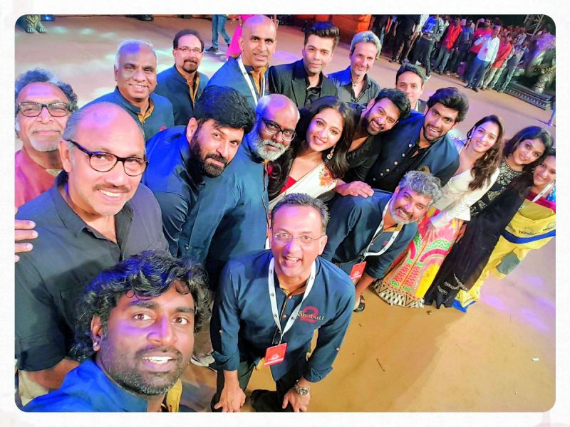 A selfie that the Baahubali team clicked on stage at the event. (Photo: Twitter)