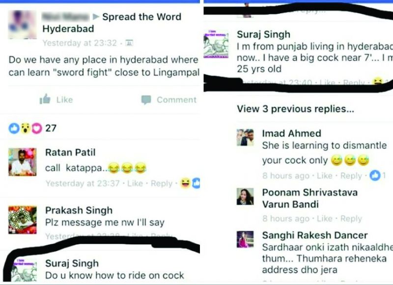 Screenshot of the victim's facebook post where she was being trolled by many men.