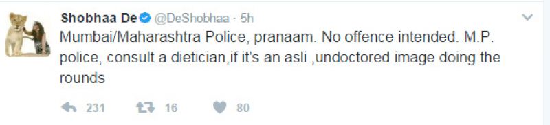 Shobhaa De apologises after Mumbai Police slams her for tweet