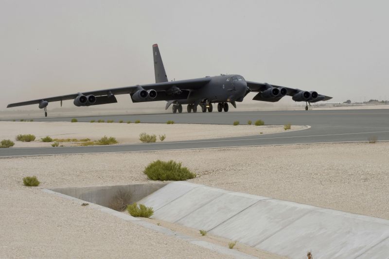 In this Sunday, May 12, 2019 photo released by the U.S. Air Force, a U.S. Air Force B-52H Stratofortress aircraft assigned to the 20th Expeditionary Bomb Squadron taxis for takeoff on a runway at Al Udeid Air Base, Qatar. (Photo:AP)