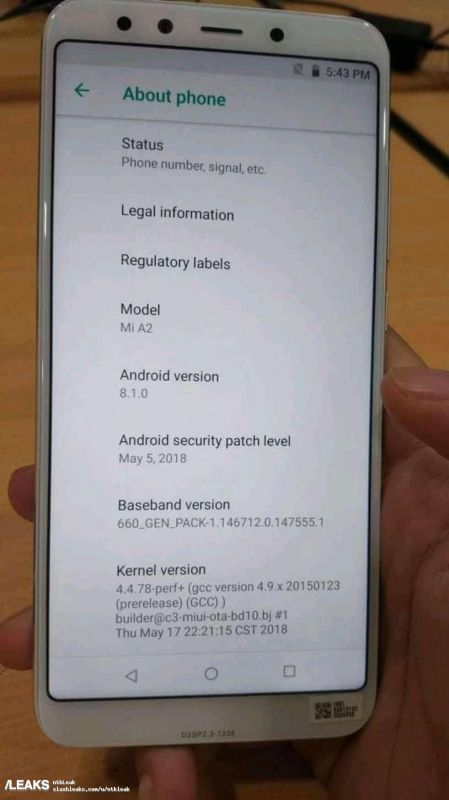 Xiaomi Mi A2 leaks