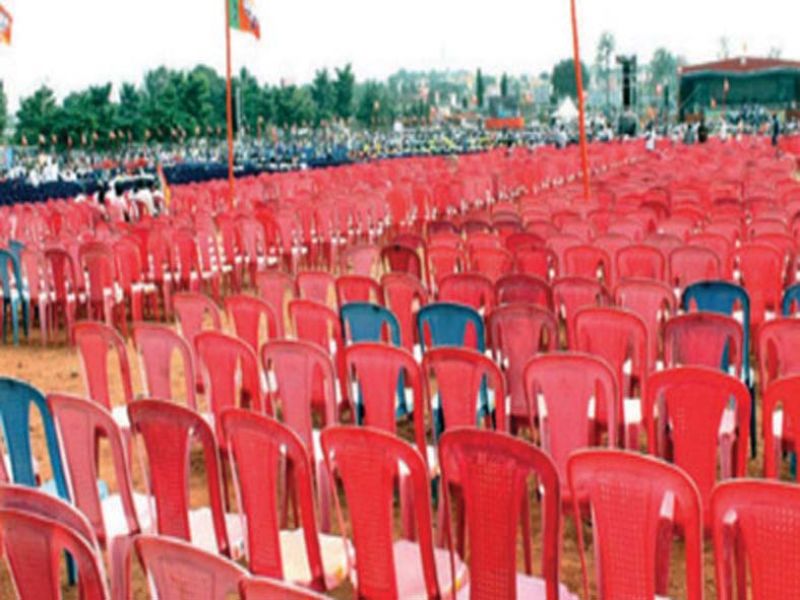 Empty chairs at the launch of the yatra in Bengaluru on Thursday.