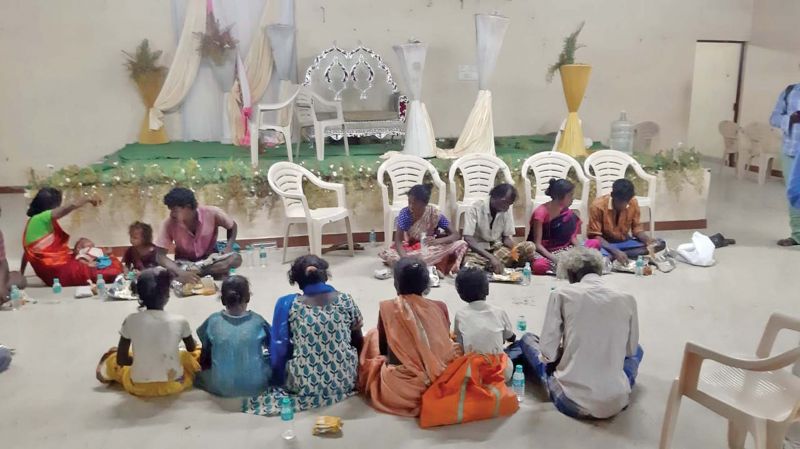 Food being served to the rescued bonded  labourers as a rehabilitation measure. (Photo: DC)