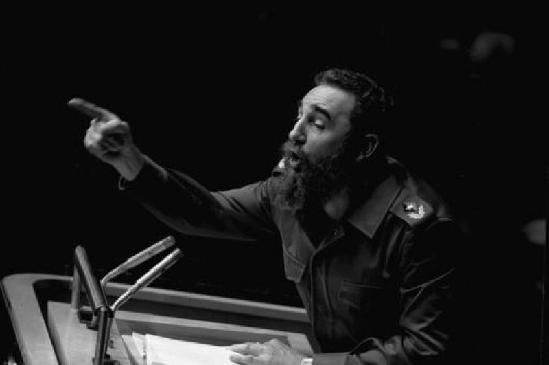 In this Oct. 12, 1979 file photo, Cuban President, Fidel Castro, points during his lengthy speech before the United Nations General Assembly, in New York. 