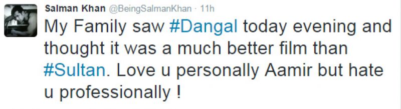 Love you personally Aamir but hate you professionally: Salman