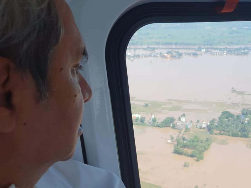 Odisha CM and BJD president Naveen Patnaik during an aerial survey to the cyclone-hit pockets.