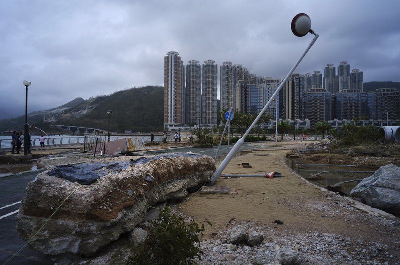 Debris caused by Typhoon Mangkhut is seen outside a housing estate on the waterfront in Hong Kong on Monday, September 17, 2018. (Photo: AP)