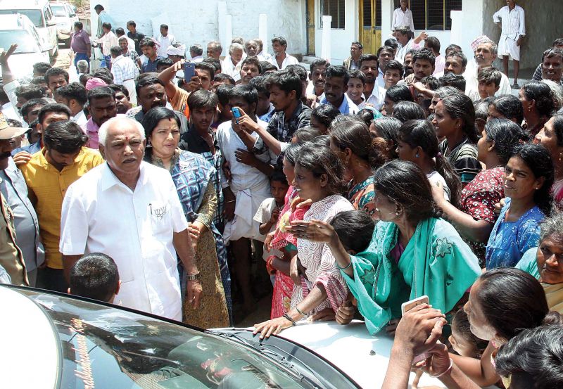  BJP state president B.S. Yeddyurappa and MLC Tara at a poll campaign in Gundlupet