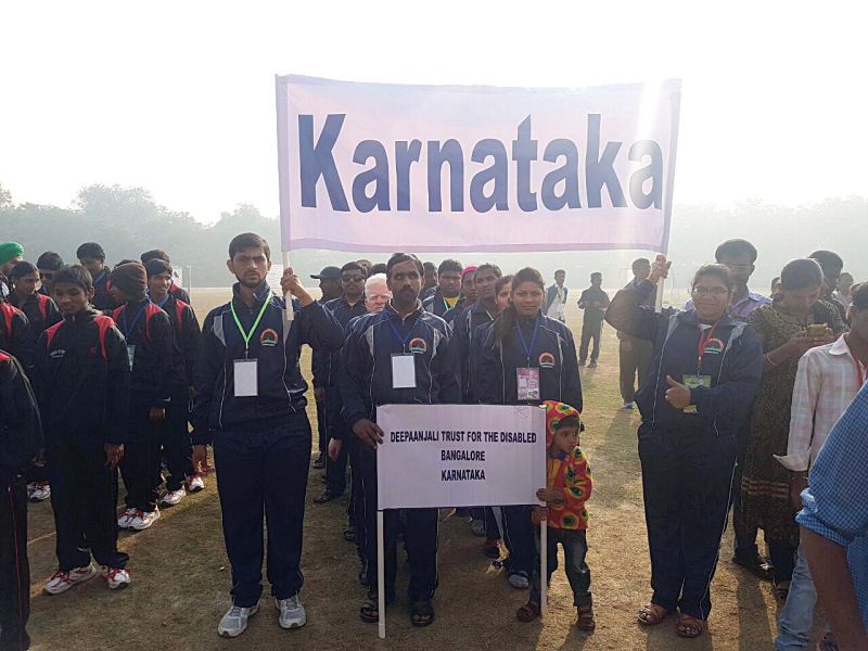 Students of Deepaanjali led by its founder Mr Subbaraydu representing Karnataka at 20th Indian Blind Sports Association held at New Delhi in 2016