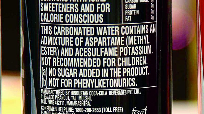 Calorie-free artificial sweetener, acesulfame potassium is 200 times sweeter than sugar. It finds mention in the ingredients list  which is always, too small to read.